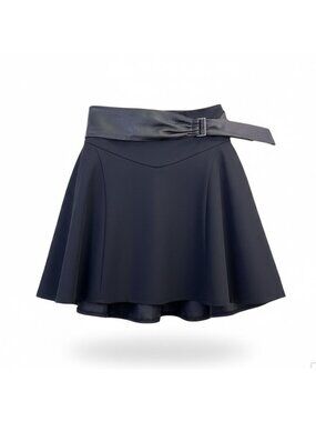 Debbie Shuchat Womens Black Flared Skirt With Faux Leather Trim Size 2